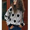 imagechouyatou Women 2025 Cute Heart Jacquard Knit Pullover Sweater Casual Crewneck Color Block Sweater JumperBlack