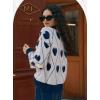 imagechouyatou Women 2025 Cute Heart Jacquard Knit Pullover Sweater Casual Crewneck Color Block Sweater JumperNavy Blue