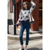 imagechouyatou Women 2025 Cute Heart Jacquard Knit Pullover Sweater Casual Crewneck Color Block Sweater JumperNavy Blue