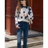 imagechouyatou Women 2025 Cute Heart Jacquard Knit Pullover Sweater Casual Crewneck Color Block Sweater JumperNavy Blue