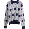 imagechouyatou Women 2025 Cute Heart Jacquard Knit Pullover Sweater Casual Crewneck Color Block Sweater JumperNavy Blue
