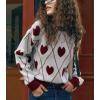 imagechouyatou Women 2025 Cute Heart Jacquard Knit Pullover Sweater Casual Crewneck Color Block Sweater JumperRed