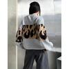 imagechouyatou Women 2025 Fall Leopard Print Pullover Sweater Crewneck Oversized Color Block Sweater Jumper TopGrey