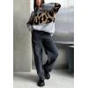 imagechouyatou Women 2025 Fall Leopard Print Pullover Sweater Crewneck Oversized Color Block Sweater Jumper TopGrey