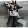 imagechouyatou Women 2025 Fall Leopard Print Pullover Sweater Crewneck Oversized Color Block Sweater Jumper TopGrey
