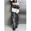 imagechouyatou Women 2025 Fall Leopard Print Pullover Sweater Crewneck Oversized Color Block Sweater Jumper TopWhite