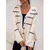 imagechouyatou Women Casual Blazers Striped Button Knit Lightweight Peplum Cardigan Sweater Jackets for WorkBeige