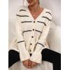 imagechouyatou Women Casual Blazers Striped Button Knit Lightweight Peplum Cardigan Sweater Jackets for WorkBeige