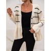 imagechouyatou Women Casual Blazers Striped Button Knit Lightweight Peplum Cardigan Sweater Jackets for WorkBeige