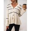 imagechouyatou Women Casual Blazers Striped Button Knit Lightweight Peplum Cardigan Sweater Jackets for WorkBeige