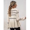 imagechouyatou Women Casual Blazers Striped Button Knit Lightweight Peplum Cardigan Sweater Jackets for WorkBeige