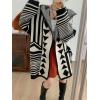 imagechouyatou Women Trendy Color Block Open Front Knit Oversized Hoodie Cardigan Tribal Aztec Sweater JacketBlack