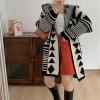 imagechouyatou Women Trendy Color Block Open Front Knit Oversized Hoodie Cardigan Tribal Aztec Sweater JacketBlack