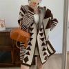 imagechouyatou Women Trendy Color Block Open Front Knit Oversized Hoodie Cardigan Tribal Aztec Sweater JacketCoffee