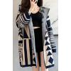 imagechouyatou Women Trendy Color Block Open Front Knit Oversized Hoodie Cardigan Tribal Aztec Sweater JacketDark Blue