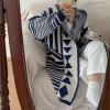 imagechouyatou Women Trendy Color Block Open Front Knit Oversized Hoodie Cardigan Tribal Aztec Sweater JacketDark Blue