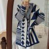 imagechouyatou Women Trendy Color Block Open Front Knit Oversized Hoodie Cardigan Tribal Aztec Sweater JacketDark Blue