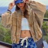 imagechouyatou Womens 2025 Fall Boyfriend Floral Denim Jacket Spring Y2K Casual Oversized Jean Bomber JacketKhaki