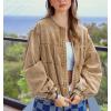 imagechouyatou Womens 2025 Fall Boyfriend Floral Denim Jacket Spring Y2K Casual Oversized Jean Bomber JacketKhaki