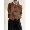 imagechouyatou Womens 2025 Fall Button Down Cropped Cardigan Sweater Chunky Knit Work Casual Cardigan JacketBrown