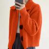 imagechouyatou Womens 2025 Fall Button Down Cropped Cardigan Sweater Chunky Knit Work Casual Cardigan JacketOrange