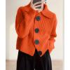 imagechouyatou Womens 2025 Fall Button Down Cropped Cardigan Sweater Chunky Knit Work Casual Cardigan JacketOrange