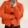 imagechouyatou Womens 2025 Fall Button Down Cropped Cardigan Sweater Chunky Knit Work Casual Cardigan JacketOrange