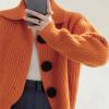 imagechouyatou Womens 2025 Fall Button Down Cropped Cardigan Sweater Chunky Knit Work Casual Cardigan JacketOrange