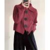 imagechouyatou Womens 2025 Fall Button Down Cropped Cardigan Sweater Chunky Knit Work Casual Cardigan JacketRed