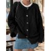 imagechouyatou Womens 2025 Fall Cable Knit Cardigan Sweater Casaul Button Down Chunky Oversized Cardigan TopBlack