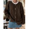 imagechouyatou Womens 2025 Fall Cable Knit Cardigan Sweater Casaul Button Down Chunky Oversized Cardigan TopBrown