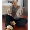 imagechouyatou Womens 2025 Fall VNeck Argyle Sweaters Pullover Oversized Chunky Knit Casual Sweater TopApricot Grey