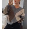 imagechouyatou Womens 2025 Fall VNeck Argyle Sweaters Pullover Oversized Chunky Knit Casual Sweater TopApricot Grey