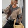 imagechouyatou Womens 2025 Fall VNeck Argyle Sweaters Pullover Oversized Chunky Knit Casual Sweater TopApricot Grey