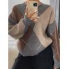 imagechouyatou Womens 2025 Fall VNeck Argyle Sweaters Pullover Oversized Chunky Knit Casual Sweater TopApricot Grey