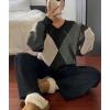 imagechouyatou Womens 2025 Fall VNeck Argyle Sweaters Pullover Oversized Chunky Knit Casual Sweater TopBlack Grey