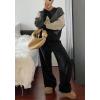 imagechouyatou Womens 2025 Fall VNeck Argyle Sweaters Pullover Oversized Chunky Knit Casual Sweater TopBlack Grey