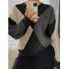 imagechouyatou Womens 2025 Fall VNeck Argyle Sweaters Pullover Oversized Chunky Knit Casual Sweater TopBlack Grey