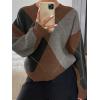 imagechouyatou Womens 2025 Fall VNeck Argyle Sweaters Pullover Oversized Chunky Knit Casual Sweater TopCoffee Grey