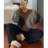 imagechouyatou Womens 2025 Fall VNeck Argyle Sweaters Pullover Oversized Chunky Knit Casual Sweater TopCoffee Grey