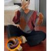 imagechouyatou Womens 2025 Fall VNeck Argyle Sweaters Pullover Oversized Chunky Knit Casual Sweater TopRed Grey