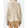 imagechouyatou Womens 2025 Fall Vertical Striped Sweaters Cable Knit Crewneck Pullover Jumper TopsApricot