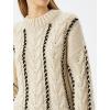imagechouyatou Womens 2025 Fall Vertical Striped Sweaters Cable Knit Crewneck Pullover Jumper TopsApricot