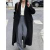 imagechouyatou Womens 2025 Winter Wool Overcoat Turn Down Collar Long Peacoat Business Casual Trench CoatsBlack