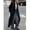 imagechouyatou Womens 2025 Winter Wool Overcoat Turn Down Collar Long Peacoat Business Casual Trench CoatsBlack