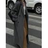 imagechouyatou Womens 2025 Winter Wool Overcoat Turn Down Collar Long Peacoat Business Casual Trench CoatsGrey