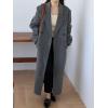 imagechouyatou Womens 2025 Winter Wool Overcoat Turn Down Collar Long Peacoat Business Casual Trench CoatsGrey