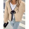 imagechouyatou Womens Bow Tie Front Cardigan Sweaters Fall Winter Long Sleeve Open Front Chunky Sweater CoatsApricot
