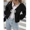 imagechouyatou Womens Bow Tie Front Cardigan Sweaters Fall Winter Long Sleeve Open Front Chunky Sweater CoatsBlack