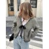 imagechouyatou Womens Bow Tie Front Cardigan Sweaters Fall Winter Long Sleeve Open Front Chunky Sweater CoatsGreen Grey